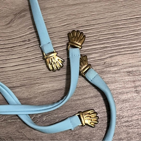 Lazy Oaf Daisy Boob Baby Blue Bikini Top Double Straps Bandeau Size Small - Picture 12 of 14